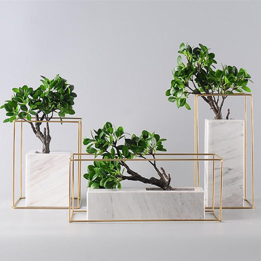Natural Stone Marble Vase Gold/metal Frame Table Top Luxury Vase Sample Room Luxury Design Vase Flower Pots