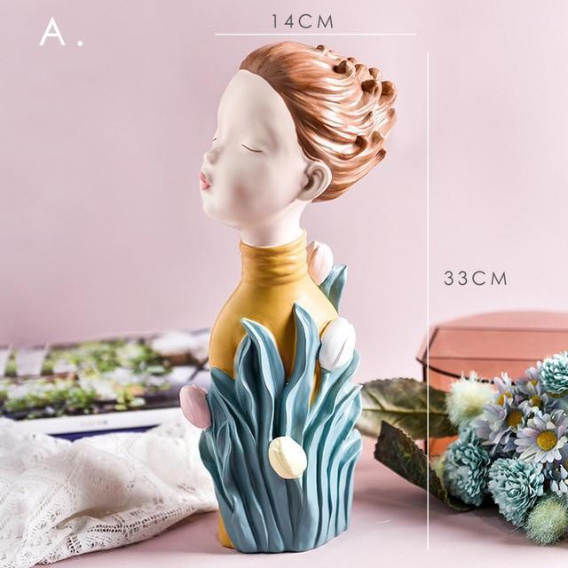 2020 New Arrial Nordic Ins Home Decorations People Statues Resin Figurines Flower Woman Sculpture Living Room Decoration Crafts